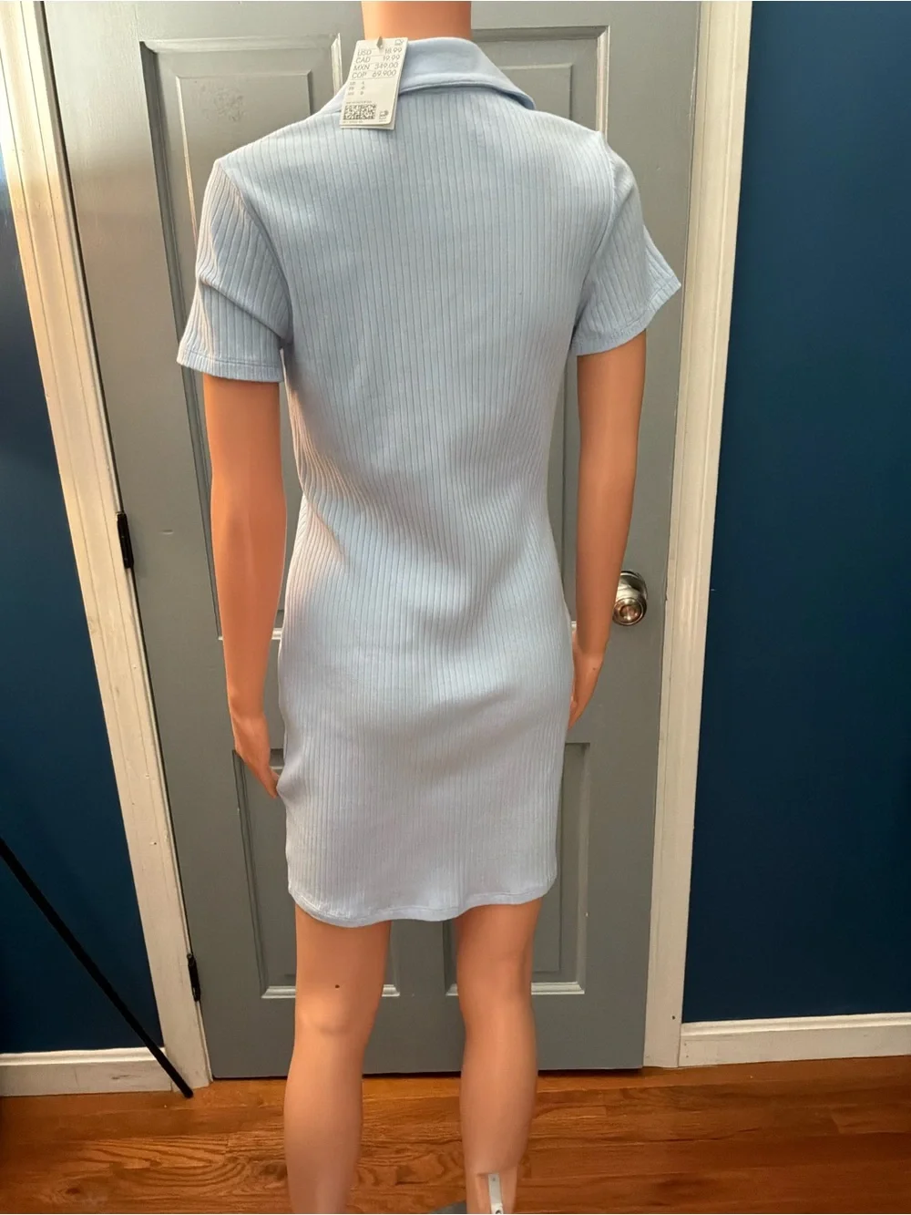 H&M Pale Blue Ribbed Polo Mini Dress